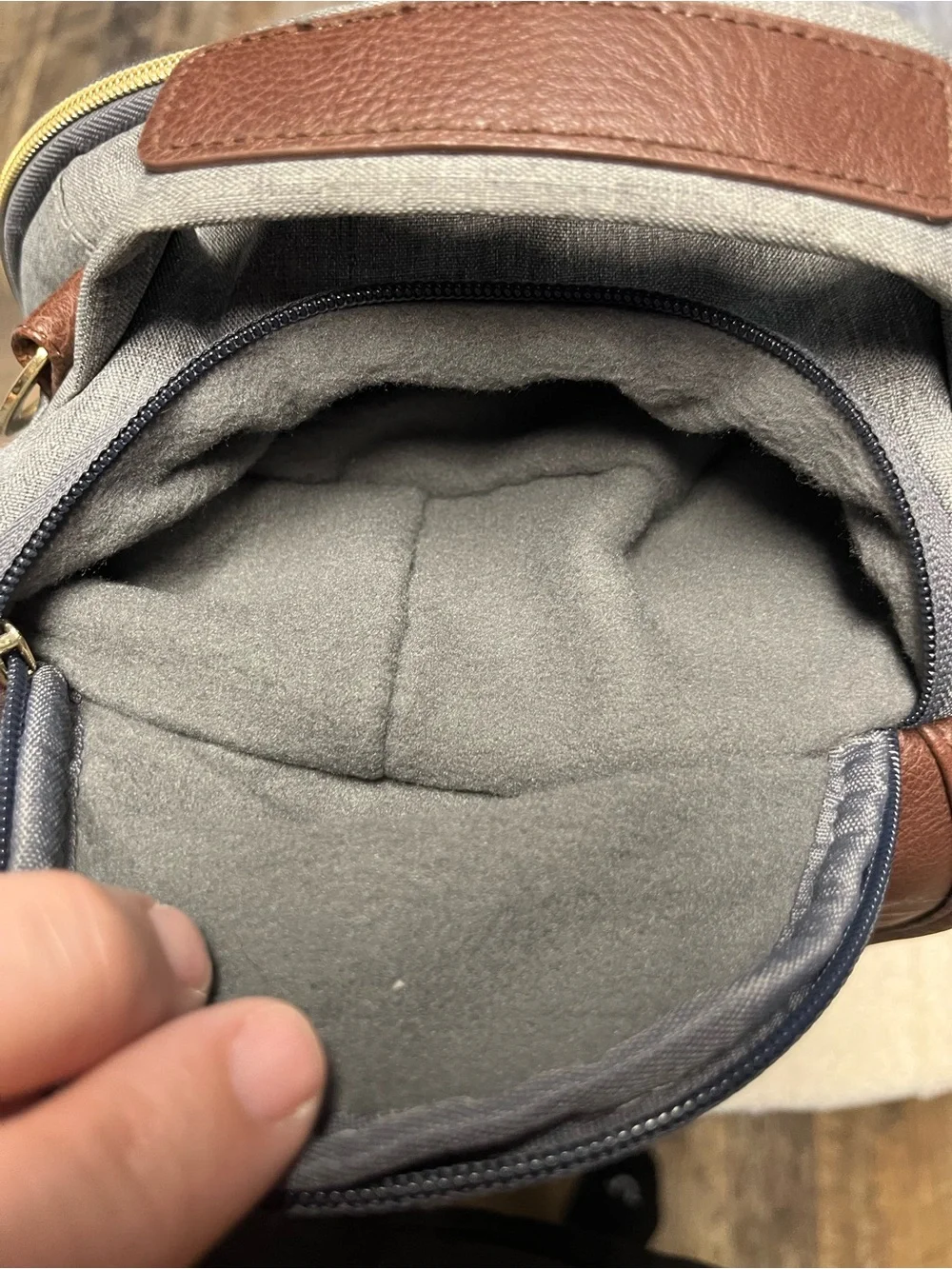 Itzy Ritzy Gray and Brown Baby Backpack with Gold Hardware